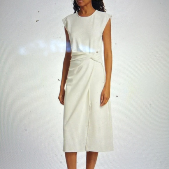 Tanya Taylor Cream Asymmetrical Pleated Midi Dress - Picture 7 of 8